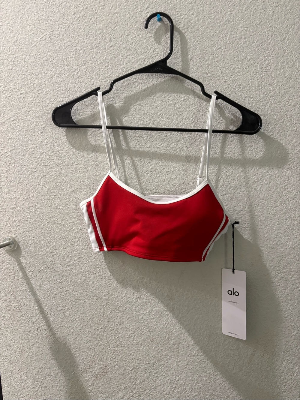 ALO Yoga Red Strappy Sports Bralette with White Trim